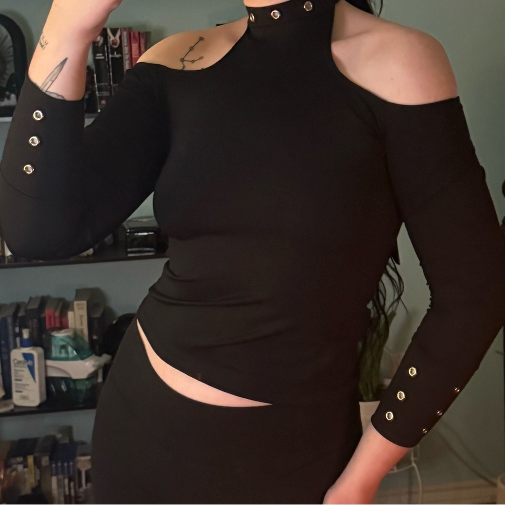 (3 for $30) Goth Black Cold Shoulder Top